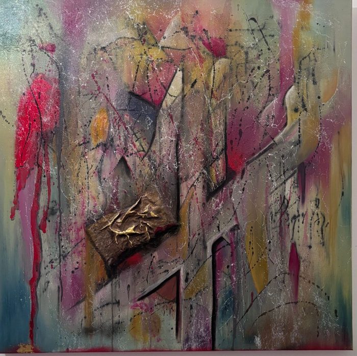 OHNE TITEL (Abstrakt mit Goldrelief), 80 x 80 cm