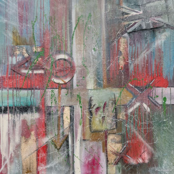 BREXIT, 80 x 80 cm · Öl, Mischtechnik und Blattgold auf Leinwand