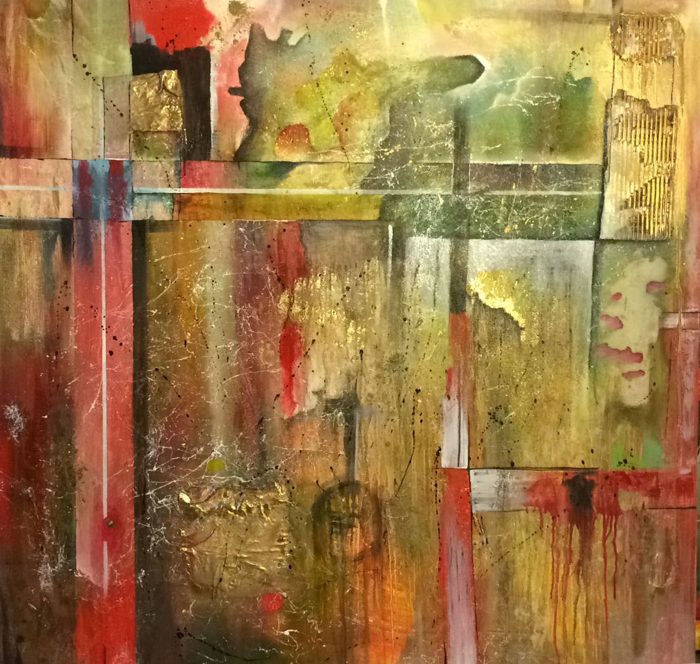 CROSSING, 120 x 120 cm · Öl, Mischtechnik und Blattgold auf Leinwand