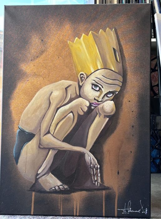 OHNE TITEL (Kauernde Figur mit Krone), 50 x 70 cm · Öl auf Leinwand