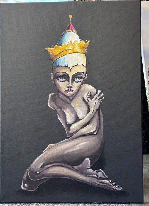 OHNE TITEL (Sitzende Figur mit Krone), 50 x 70 cm · Öl auf Leinwand