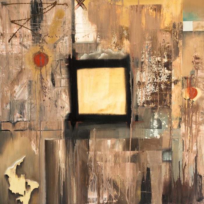 GOLDEN WINDOW, 80 x 80 cm · Öl, Mischtechnik und Blattgold auf Leinwand