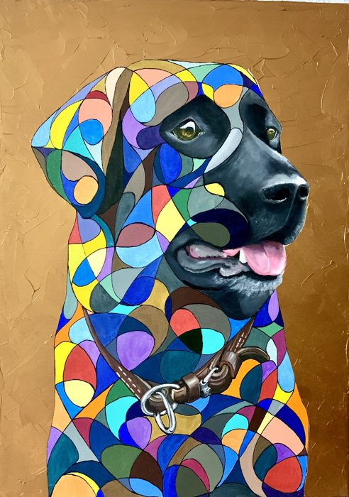 MOSAIK EINES LABRADORS, 70 x 50 cm · Acryl und Blattgold auf Leinwand