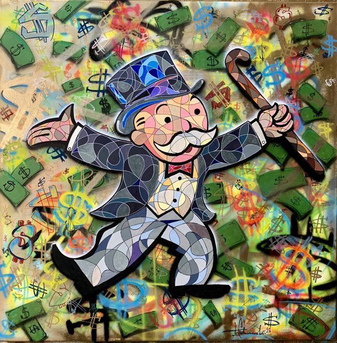 MONOPOLYMAN, 80 x 80 cm · Acryl auf Leinwand, 24 Karat Blattgold