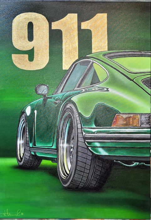 PORSCHE 911, 120 x 100 cm · Acryl auf Leinwand, 24 Karat Blattgold