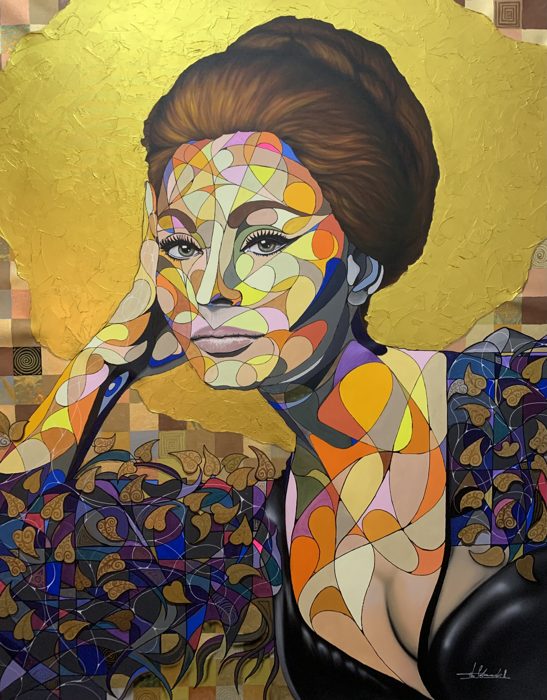 SOPHIA LOREN, 120 x 100 cm · Acryl, Mischtechnik und Blattgold auf Leinwand