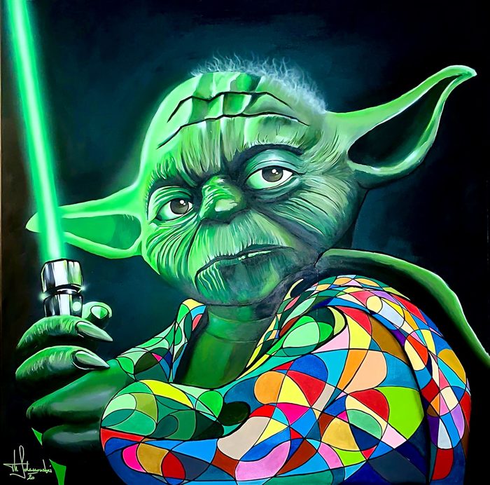 YODA, 80 x 80 cm · Acryl auf Holz, mit Epoxidharz versiegelt
